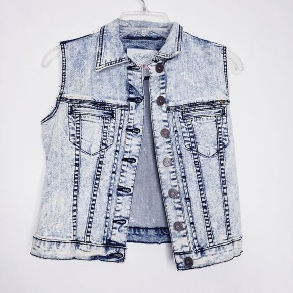 Buffalo David Bitton Acid Washed Distressed Denim Jean Jacket Vest Size Small - Picture 1 of 7
